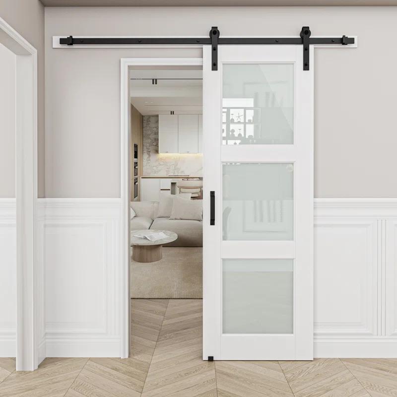 Home Worthy 3-Lite Frosted Glass Solid + Manufactured Wood with Installation Hardware Kit Sliding Barn Door(No Assembly Required) | Wayfair