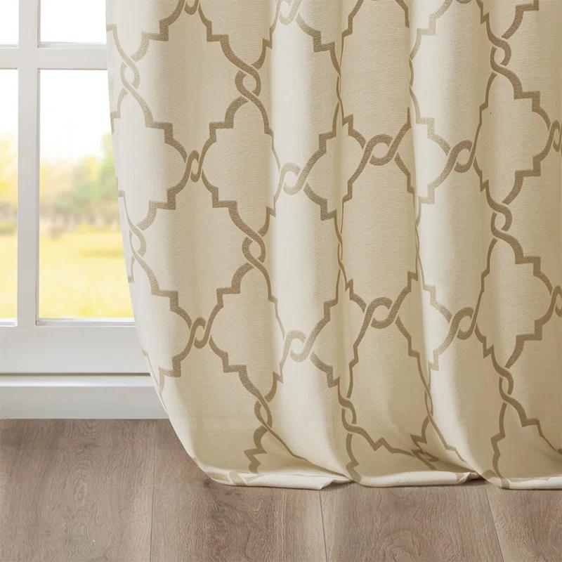 Fretwork Print Grommet Top Window Curtain Panel