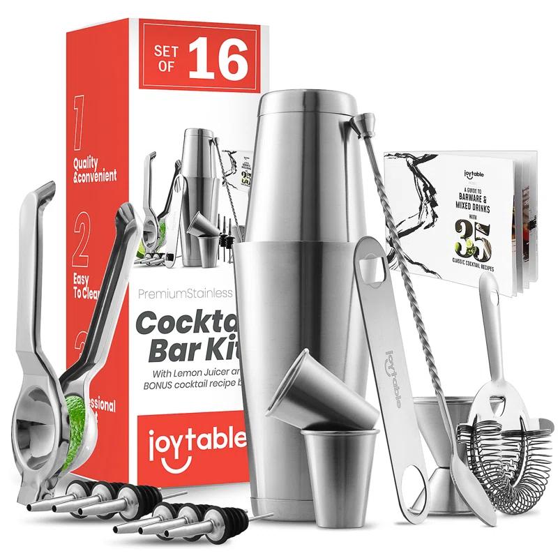 Joytable 16 Piece Stainless Steel Cocktail Shaker Bar Tool Set With Stand