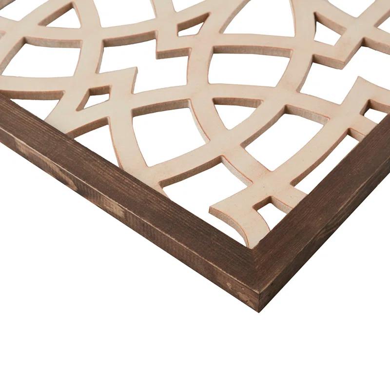 Winston Porter Geometric Wood Panel Wall Art, Farmhouse Style Fretwork Design, Solid Wood Frame Wall Decor