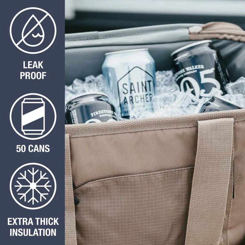 Rebrilliant Collapsible Insulated Cooler Bag – 50 Can Leakproof Soft Cooler For Beach, Travel, Car – Shoulder Strap, Bottle Opener (Ocean)