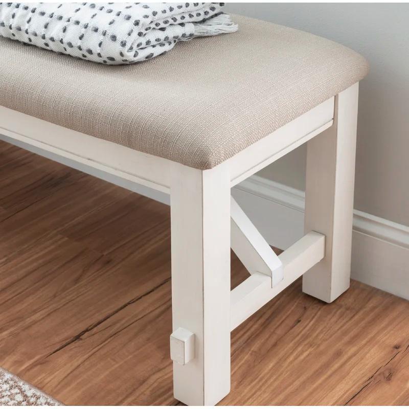 Gigi 60" Solid Wood and Upholstered Farmhouse Dining Bench