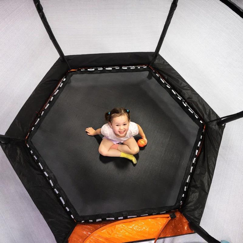 Jumpking 7" Hexagon Backyard Trampoline with Safety Enclosure Above Ground | Wayfair