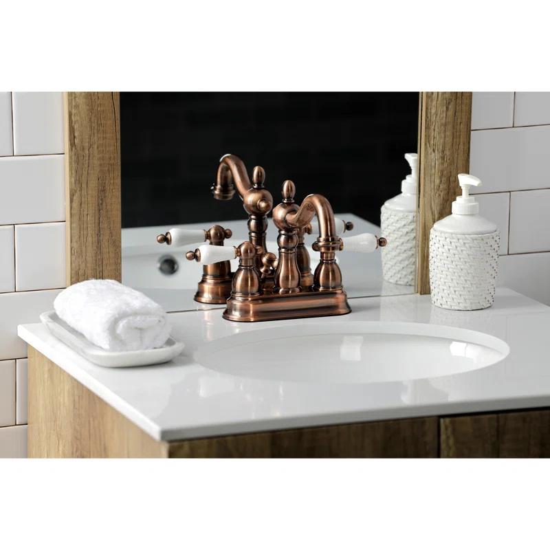 Kingston Brass Heritage Two-Handle 3-Hole Deck Mount 4" Centerset Bathroom Faucet with Plastic Pop-Up