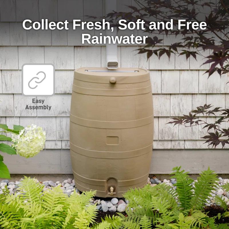 RTS Companies RTS Companies 50 Gallons Weather Resistant Plastic Drainable Rain Barrel
