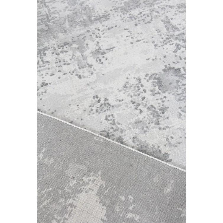 Handmade Rectangular Gray Abstract Wool and Viscose Rug, 8' x 10'