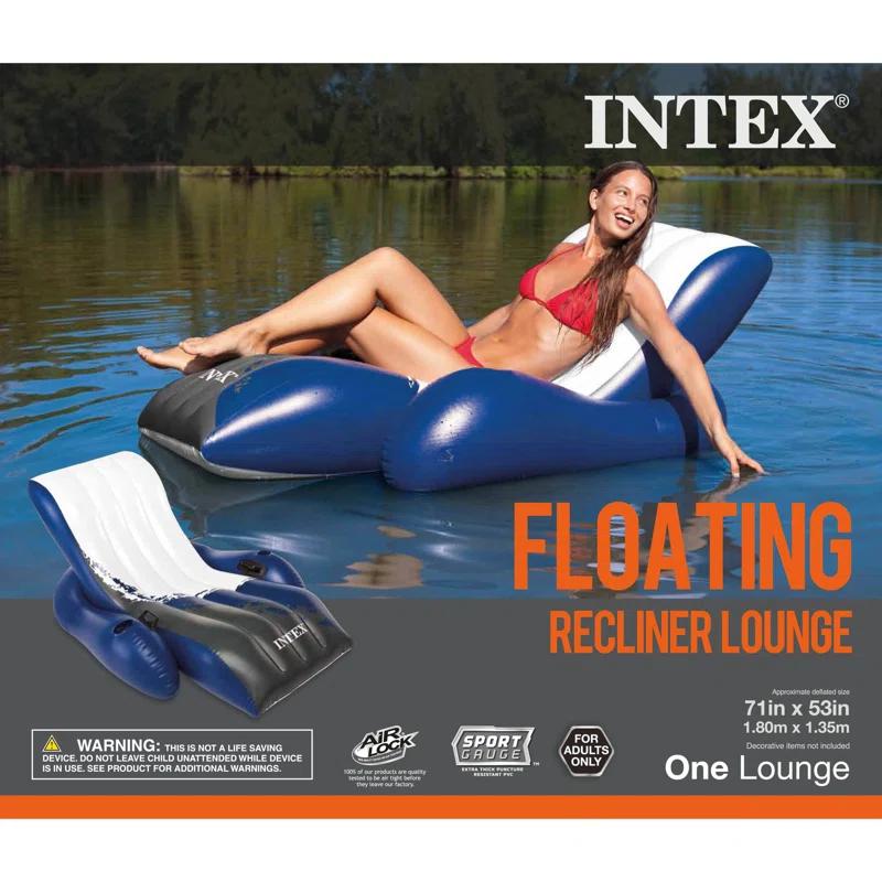 Intex Inflatable Floating Pool Recliner Chair with Cup Holders Large Outdoor