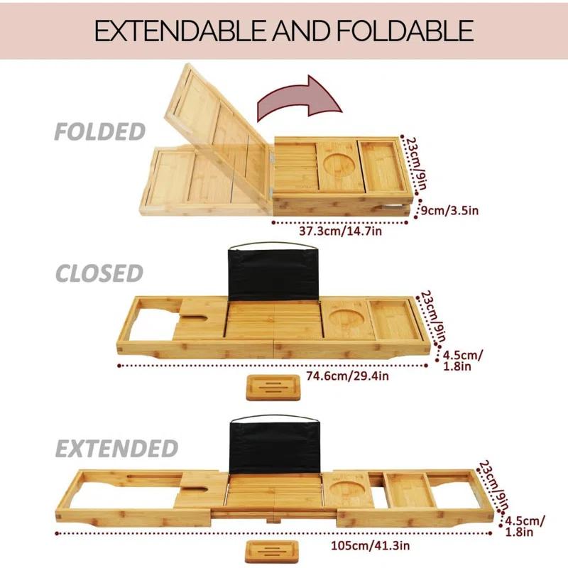 THE GLAMOUR BOUTIQUES Foldable Bamboo Bathtub Tray Caddy - Expandable Bath Tray For Tub | Secure, Non-Slip Bathtub Caddy Tray For Tub For Bath Accessories, Bath Stuff â€“ Perfect Relaxing Gifts And Spa Gift Set