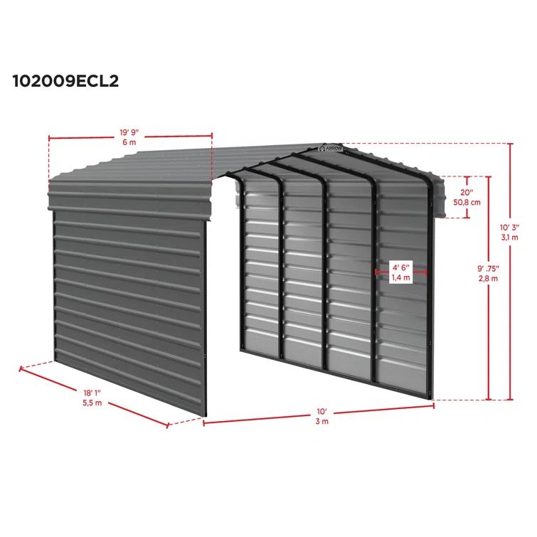 Arrow Arrow Steel Carport with 2 Side Wall Kits, 10x20x09