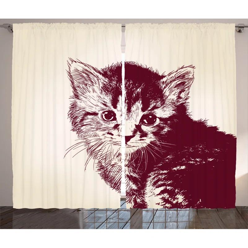 Ambesonne Cat Semi-Sheer Rod Pocket Curtain Panels (Set of 2)