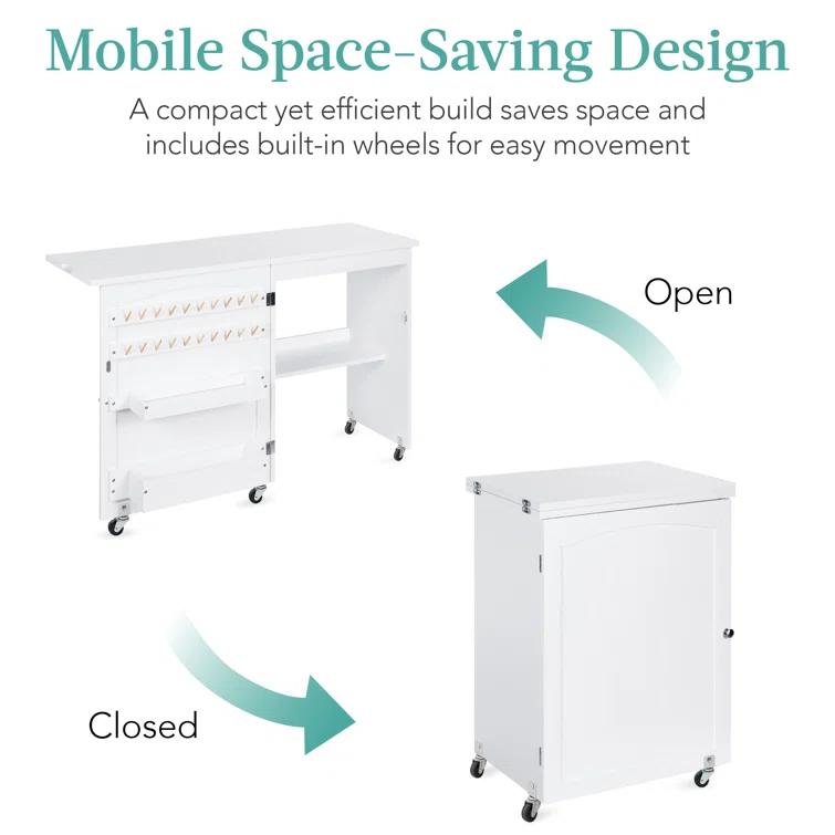 Best Choice Products 46'' x 16'' Sewing Table with Sewing Machine Platform and Wheels