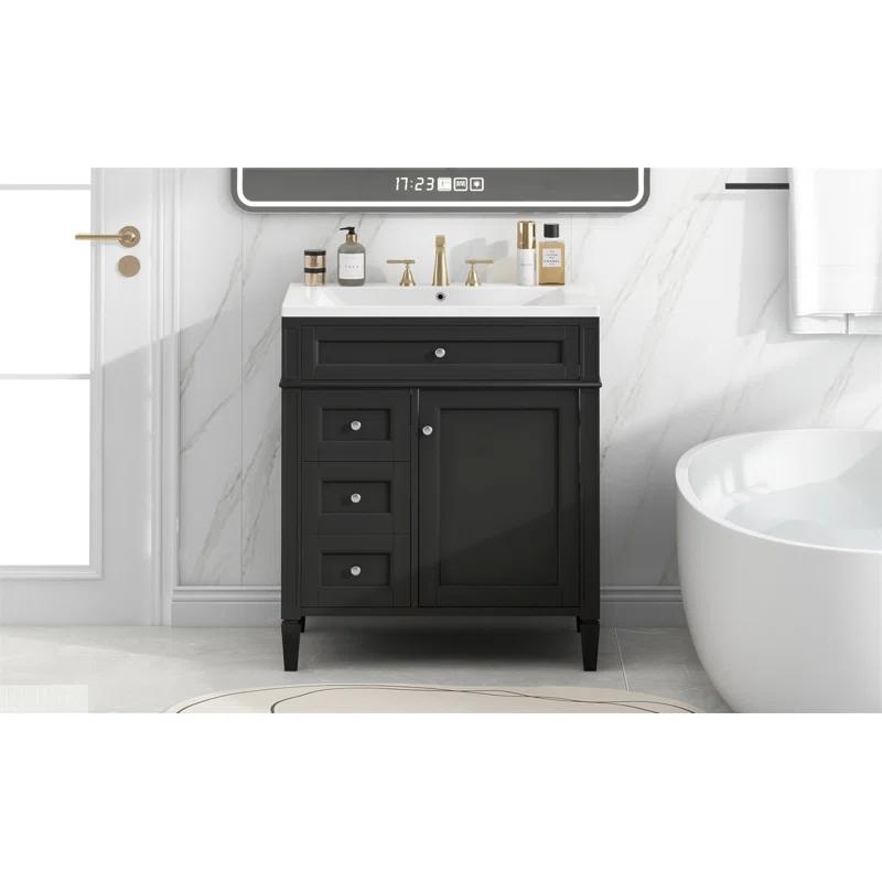 HLILish 30'' Bathroom Vanity With Top Sink, Modern Bathroom Storage Cabinet With 2 Drawers And A Tip-Out Drawer, Single Sink Bathroom Vanity