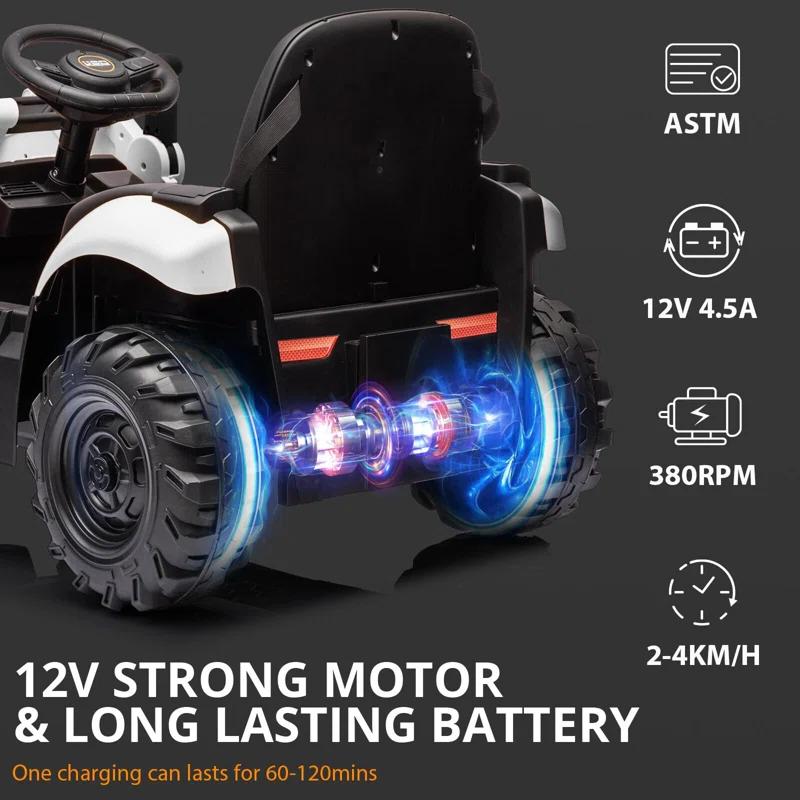 Hetoy 4 In 1 Ride On Excavator, 12V Battery Powered Electric Vehicle For Kids With Remote Control