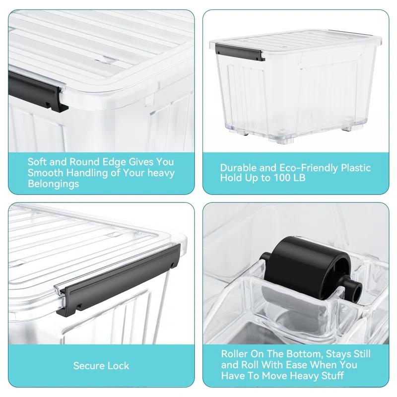APPENIN WINTER PARK CORP 72 Quart Plastic Storage Bin, Stackable And Nestable Storage Boxes With Lids And Secure Latching Buckles, Large Storage Container (Clear, 72Quart-6Pack)