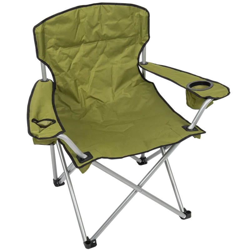 Rio Brands Camp & Go Heavy-Duty Folding Quad Outdoor Camping Chair, Portable Folding Camp Chair with Wide Seat, Cup Holders, and Carry Bag