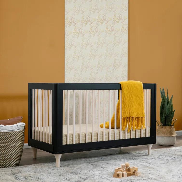 Babyletto Lolly Crimson Red & Natural Wood 3-in-1 Convertible Baby Crib with Toddler Bed Conversion Kit