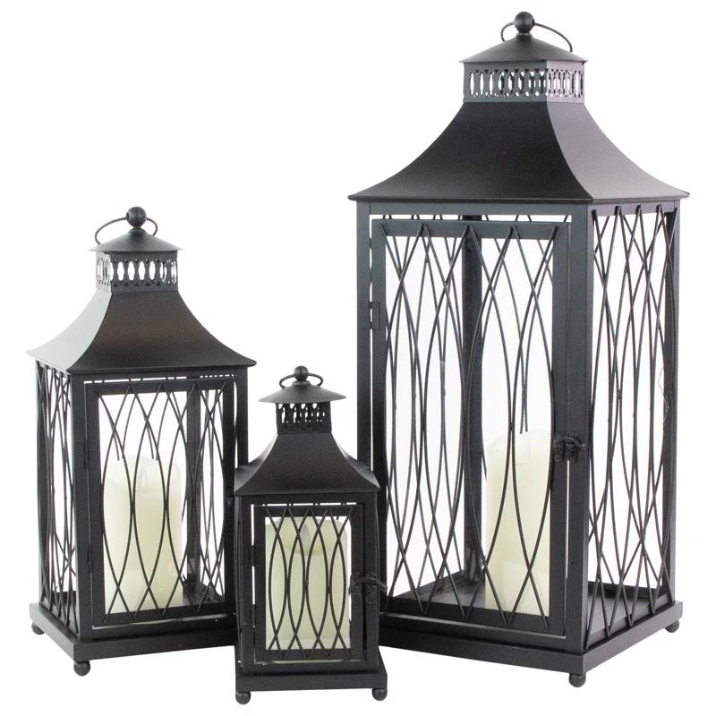 Northlight Seasonal Black Lattice Style Candle Lanterns