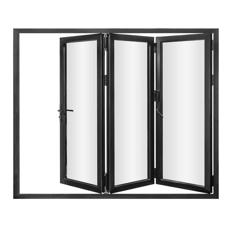 KaMic KaMic 96" inch - 3 Panels Glass Aluminum Folding Door In Black