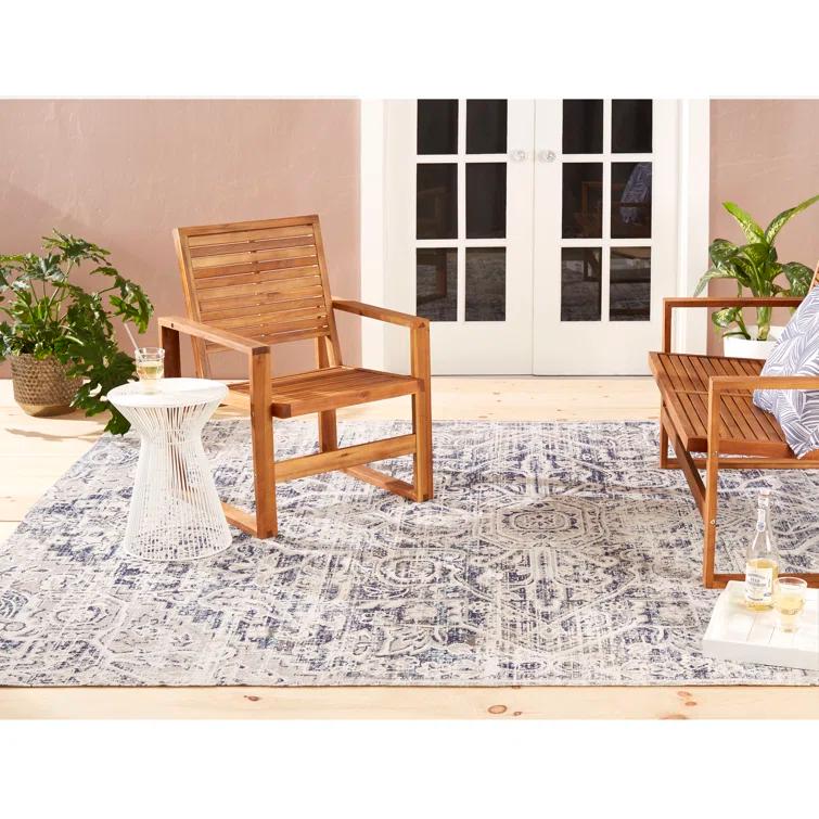 Nicole Miller Nicole Miller New York Patio Sofia Medallion Indoor/Outdoor Area Rug, Navy Blue/Aqua
