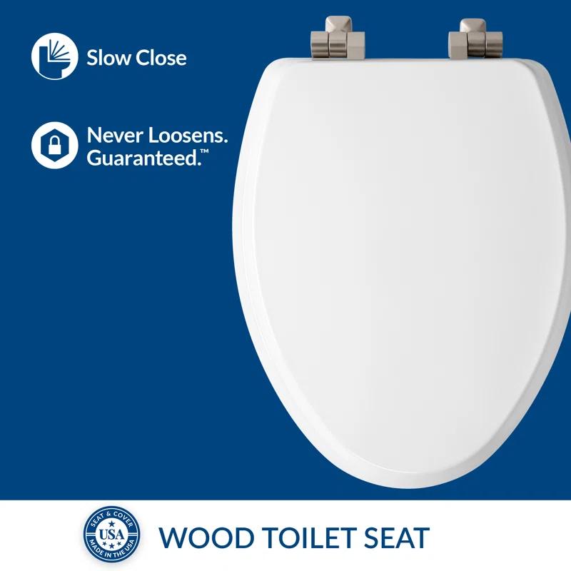 Mayfair by Bemis 7M1826NISL 000 Bennett Toilet Seat with Metal Hinges, Slow Close Wood Seat, Easy Install, Elongated, White