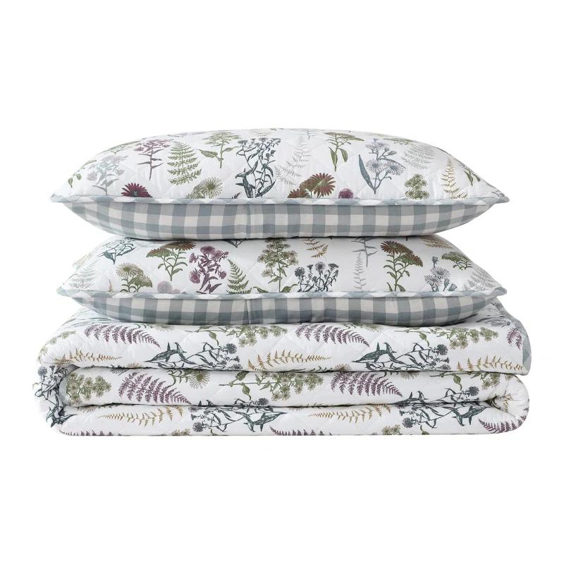 Eddie Bauer Flower Field Cotton Reversible Green Quilt Set