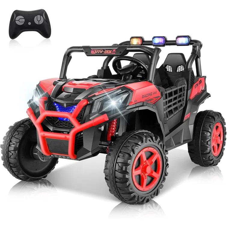 Ancheer 24v 2 Seater Ride on Car with Remote Control, 4WD/2WD Kids Power Electric Wheel UTV, 20" Spacious Seat, 4 Shock Absorbers, Music, Bluetooth, 24 Volt Ride On Toys for Boys/Girls
