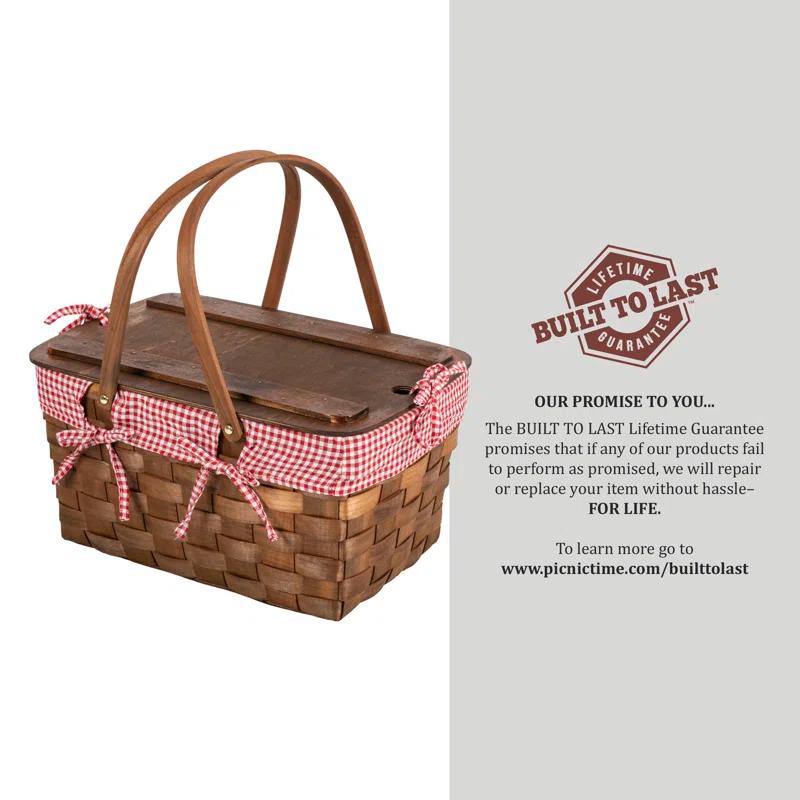 Picnic Time Kansas Handwoven Wood Picnic Basket - Large Basket with Tabletop Lid