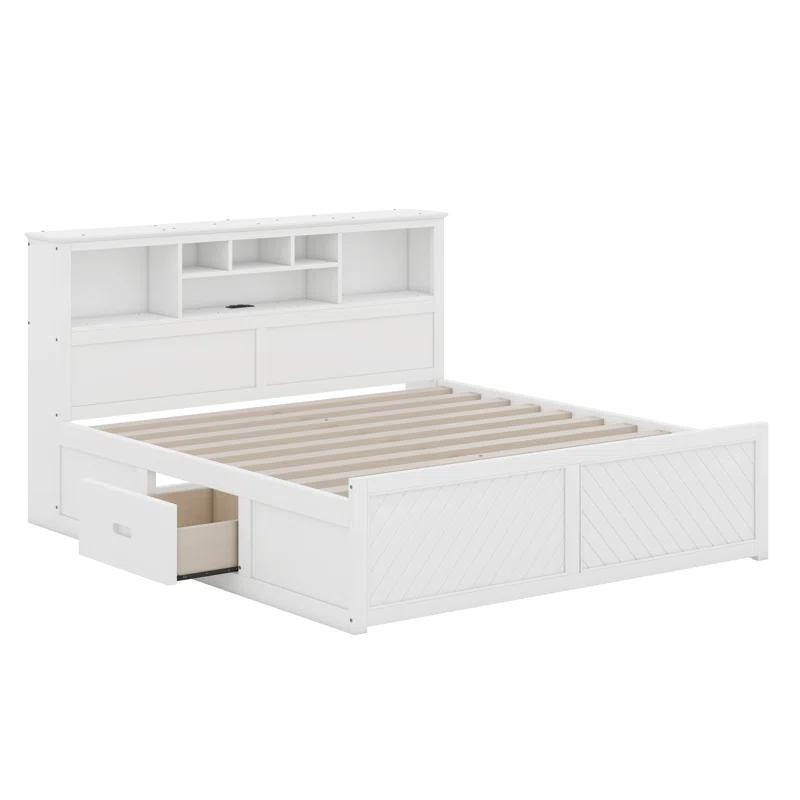 Cosmic King Size Wood Platform Bed With Multi-Storage Headboard, USB And Drawers