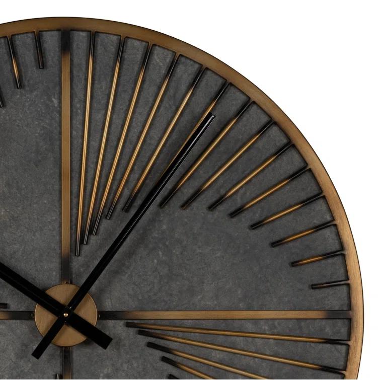 Oversized Aged Bronze and Gray Metal Round Wall Clock