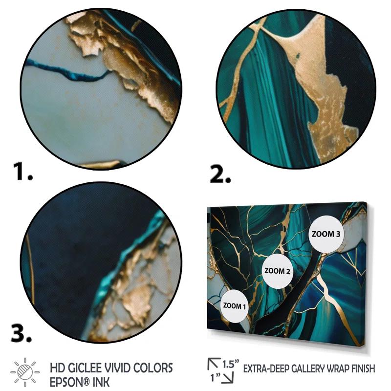 Design Art " Abstract Geode Green I " 3 - Pieces