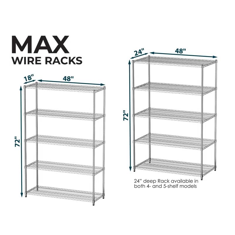 Everest Home Everest Wire Rack Heavy-Duty 5-Tier Utility Shelving Unit, 48 W x 24 D x 72 H, Chrome