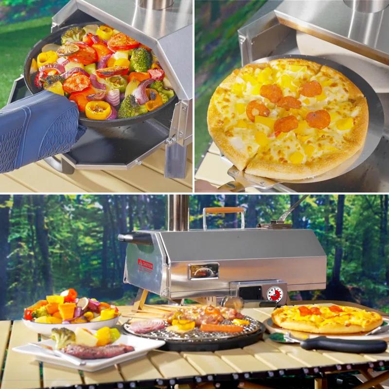 CRS APPLIANCES, Stainless Steel Pizza Oven Outdoor 12" Automatic Rotatable Pizza Ovens,Portable Wood Fired Pizza Oven Pizza Maker with Timer, Built-in Thermometer,Pizza Cutter & Carry Bag
