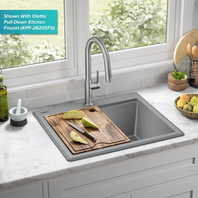 Kraus KGTW12-25MGR KRAUS Bellucci Granite Composite Workstation Drop-In Top Mount Single Bowl Kitchen Sink with Accessories