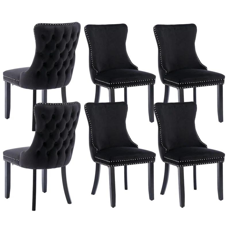 Velvet Upholstered Wing Back Dining Chair (Set of 6)