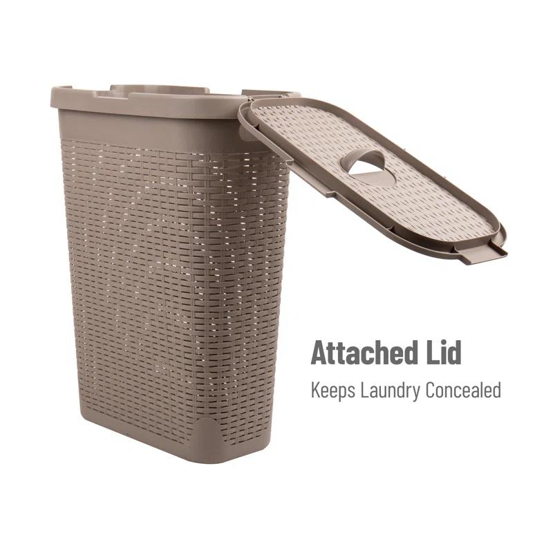 Mind Reader Mind Reader 40L Slim Laundry Hamper, Clothes Basket, Lid, Wicker Design, Plastic