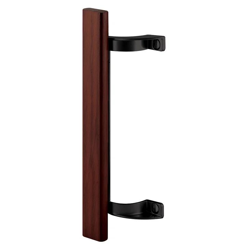 Prime-Line Sliding Glass Door Pull Handle, 6-1/2 in. to 6-5/8 in. Hole Centers, Black Diecast Supports, Wood Handle (Single Pack)