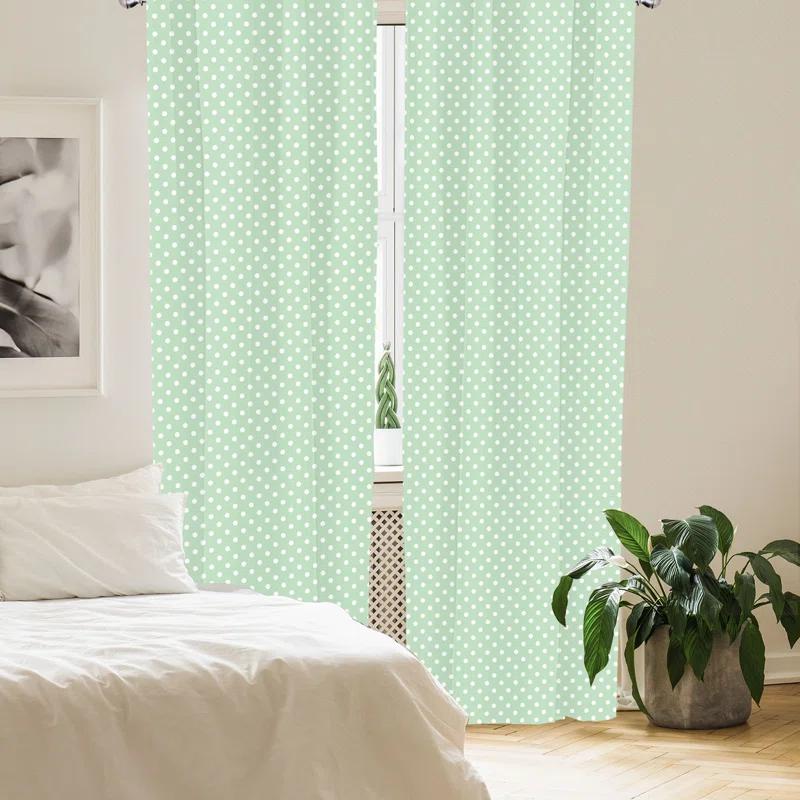 Ambesonne Mint Polka Dot Semi-Sheer Rod Pocket Curtain Panels (Set of 2)