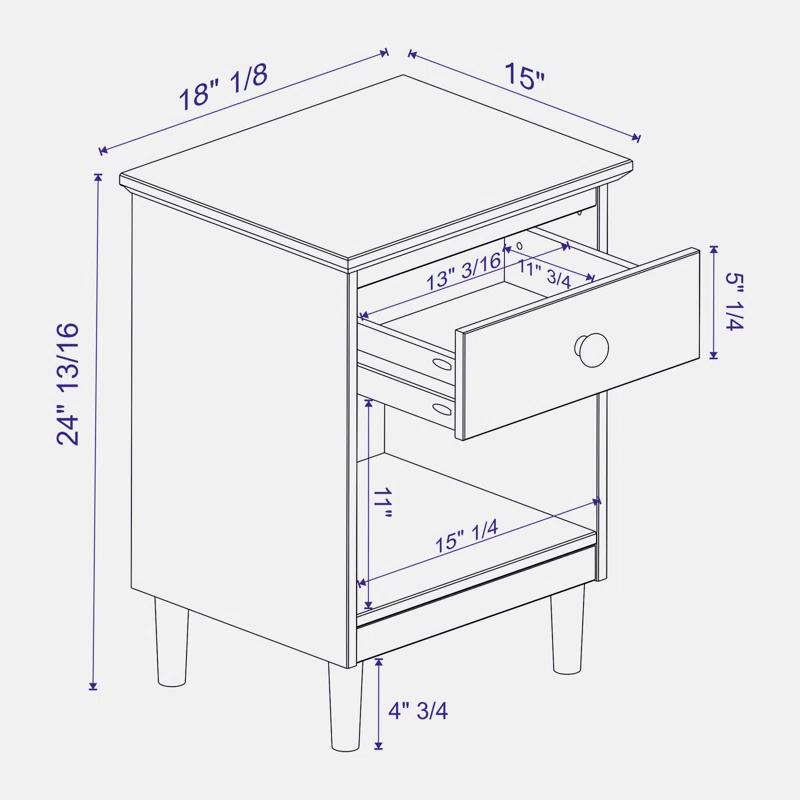 Millwood Pines Classic 1-Drawer Solid Wood Nightstand with Cubby - Caramel