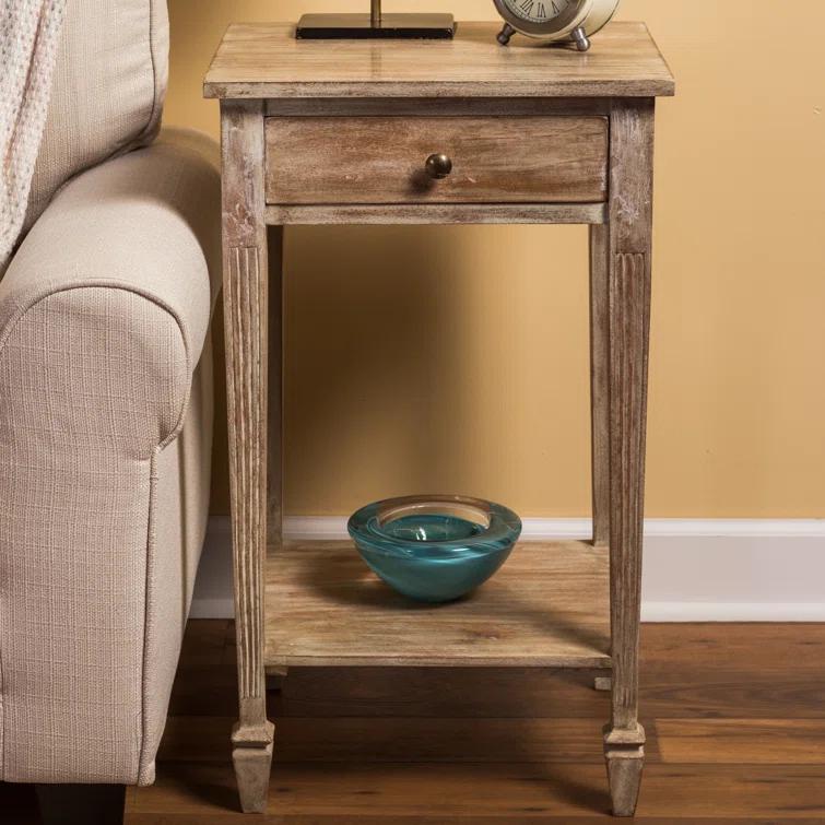 Coastal Chic Acacia Wood Rectangular Side Table with Storage