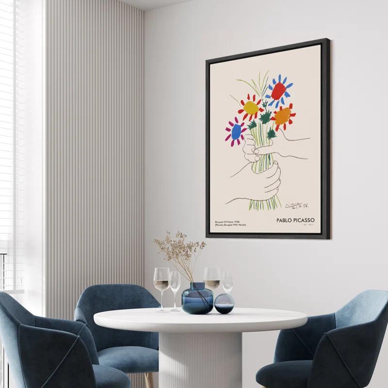 SIGNLEADER Bouquet of Peace (Flower Bouquet With Hands) Pablo Picasso Floral- Framed Canvas Print Wall Art Work