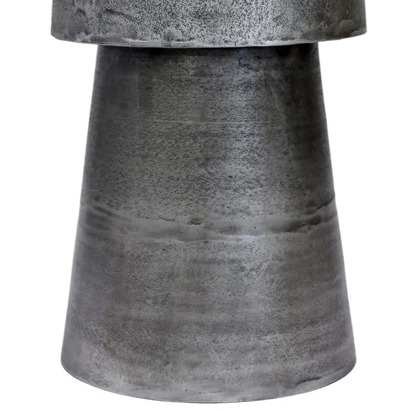 17 Stories Vintage Accent Side Table, 15.5 Inch Round, Antique Silver Cast Aluminum Drum Base