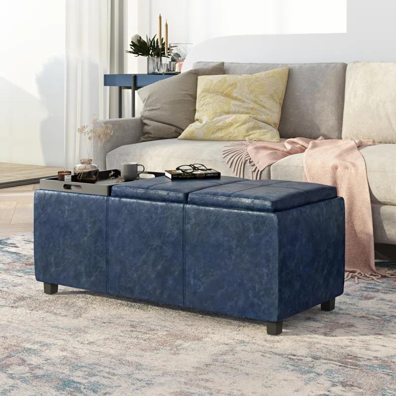 Simpli Home Dover 36"W Upholstered Storage Ottoman Bench with Lift-Top and Large Interior Storage