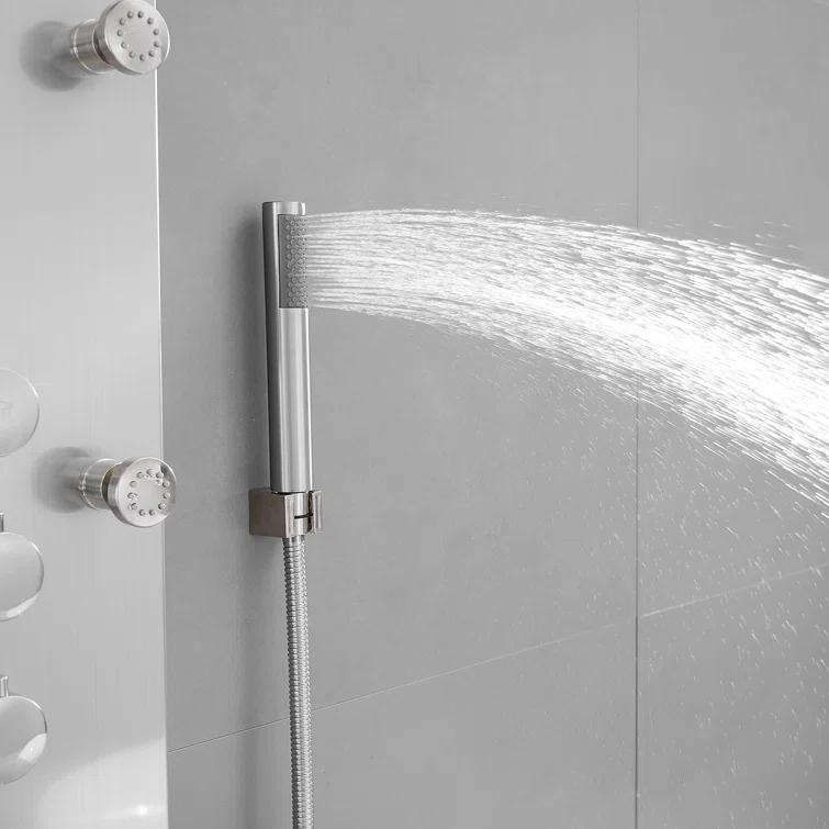 VIBRANTBATH 8-Jet Rainfall Shower Tower Shower Panel System With Rainfall Waterfall Shower Head And Shower Hand In Brushed Nickel YTP33-N