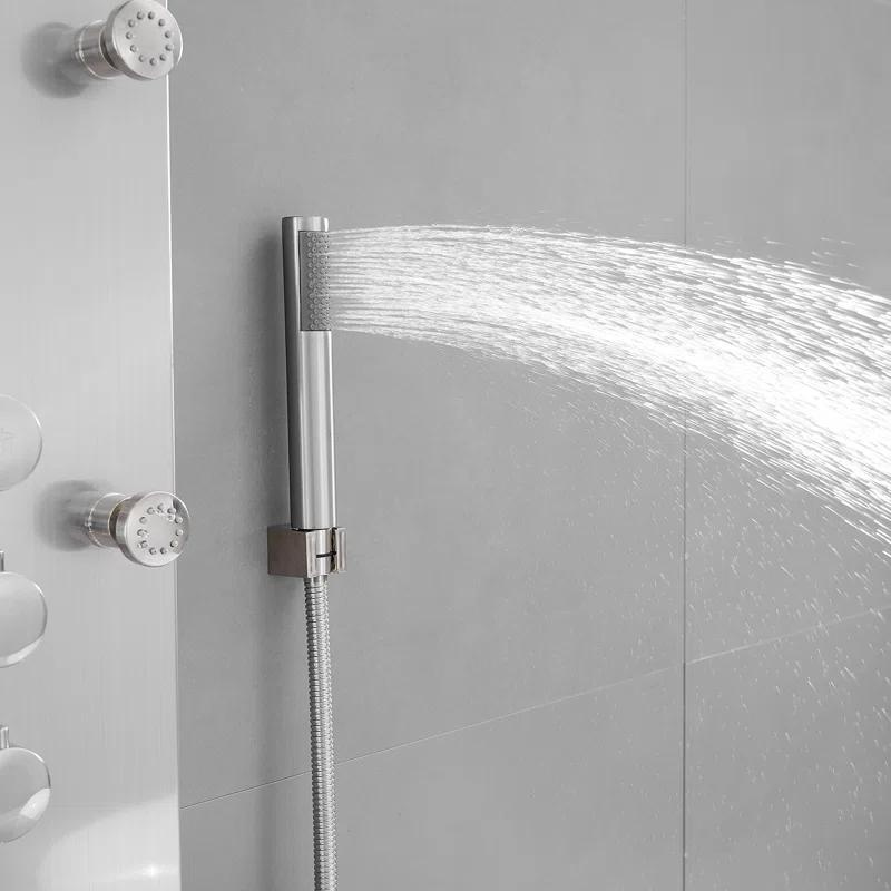 VIBRANTBATH 8-Jet Rainfall Shower Tower Shower Panel System With Rainfall Waterfall Shower Head And Shower Hand In Brushed Nickel YTP33-N