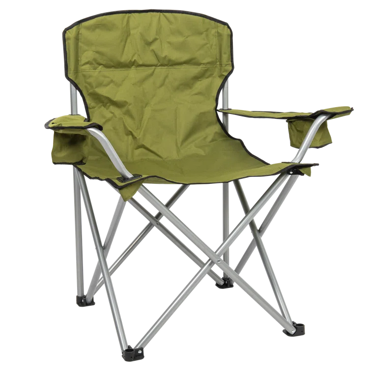 Rio Brands Camp & Go Heavy-Duty Folding Quad Outdoor Camping Chair, Portable Folding Camp Chair with Wide Seat, Cup Holders, and Carry Bag