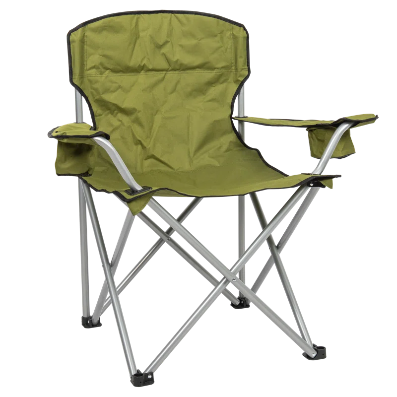 Rio Brands Camp & Go Heavy-Duty Folding Quad Outdoor Camping Chair, Portable Folding Camp Chair with Wide Seat, Cup Holders, and Carry Bag