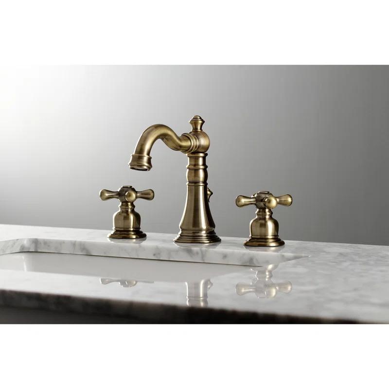 Kingston Brass American Classic Two-Handle 3-Hole Deck Mount Widespread Bathroom Faucet with Pop-Up Drain