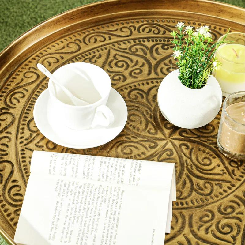 Dakota Fields 24" Round Coffee Table with Hammered Tray Top & Metal Frame, Gold