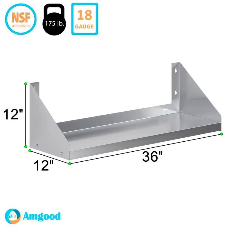 Amgood 12 in. x 36 in. Stainless Steel Wall Shelf with Side Guards