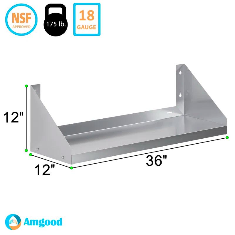 Amgood 12 in. x 36 in. Stainless Steel Wall Shelf with Side Guards